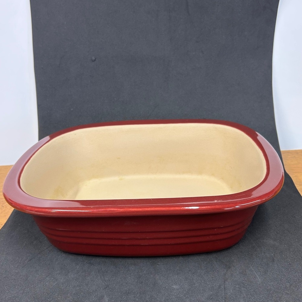 Pampered Chef 5142 Cranberry Red Stoneware Rectangular Baker 3.1 Qt 3L USA READ